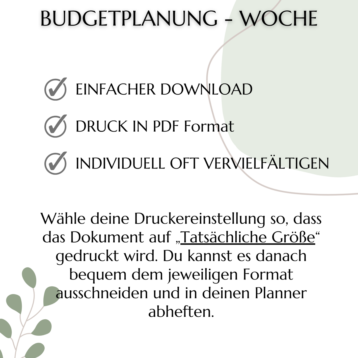 Budget Planer, 1 Seite, grün II