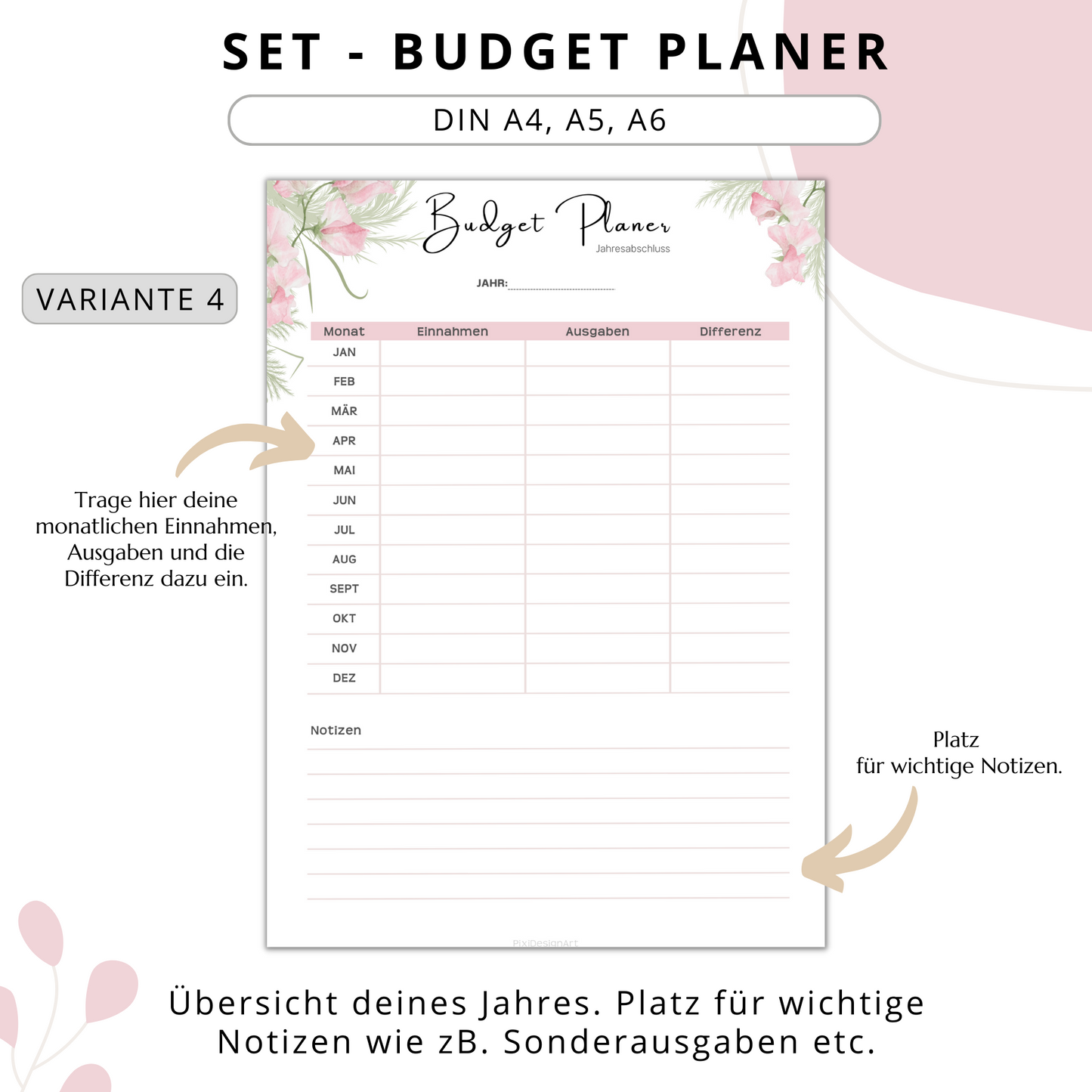 Budget Planer 4 Varianten, rosa II