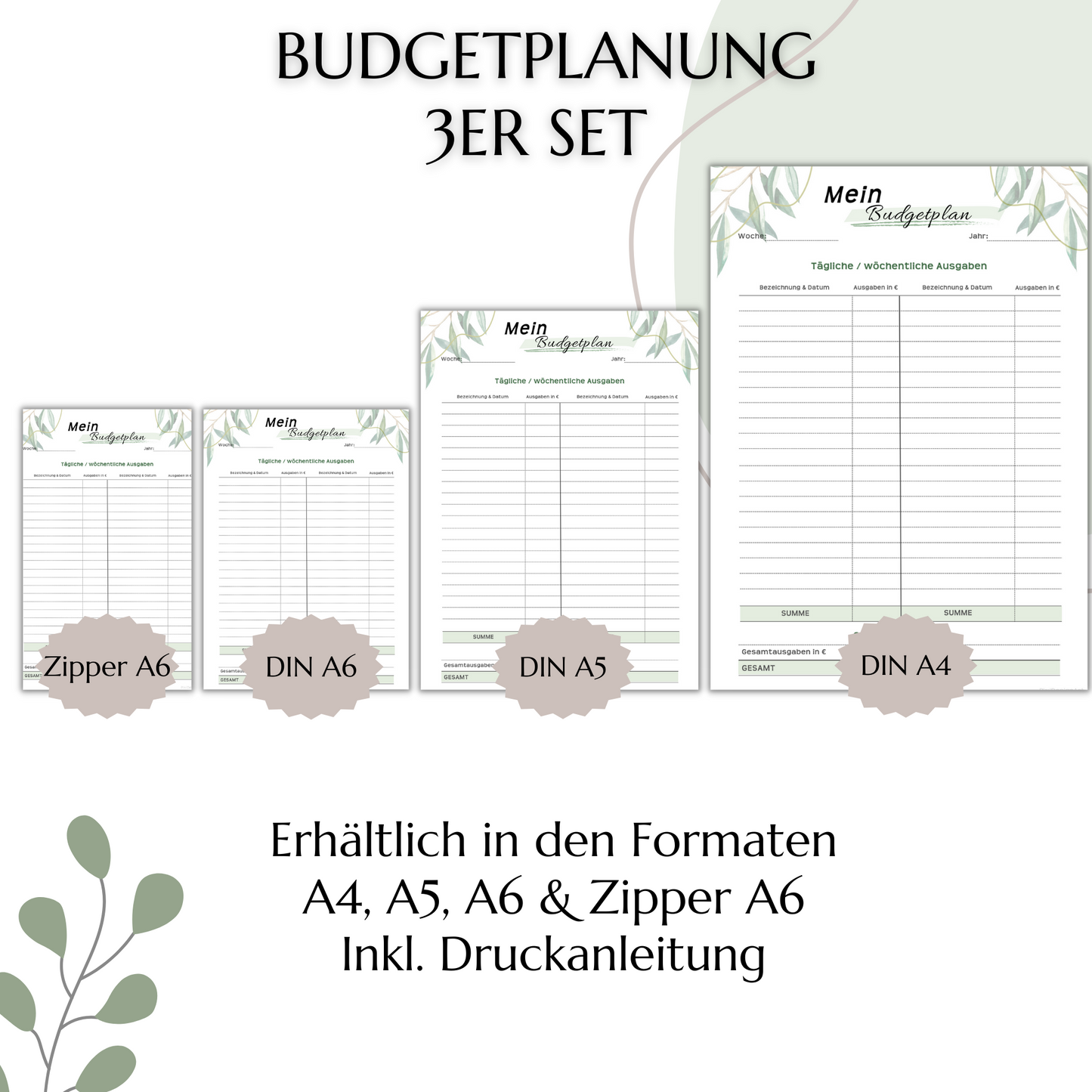 Budget Planer, grün , A4, A5 & A6, inkl. Jahresansicht