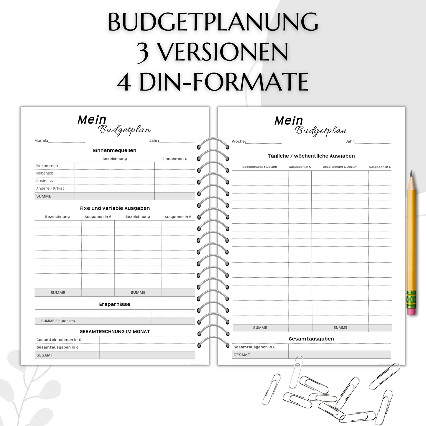 Budget Planer, grau, A4, A5 & A6, inkl. Jahresansicht