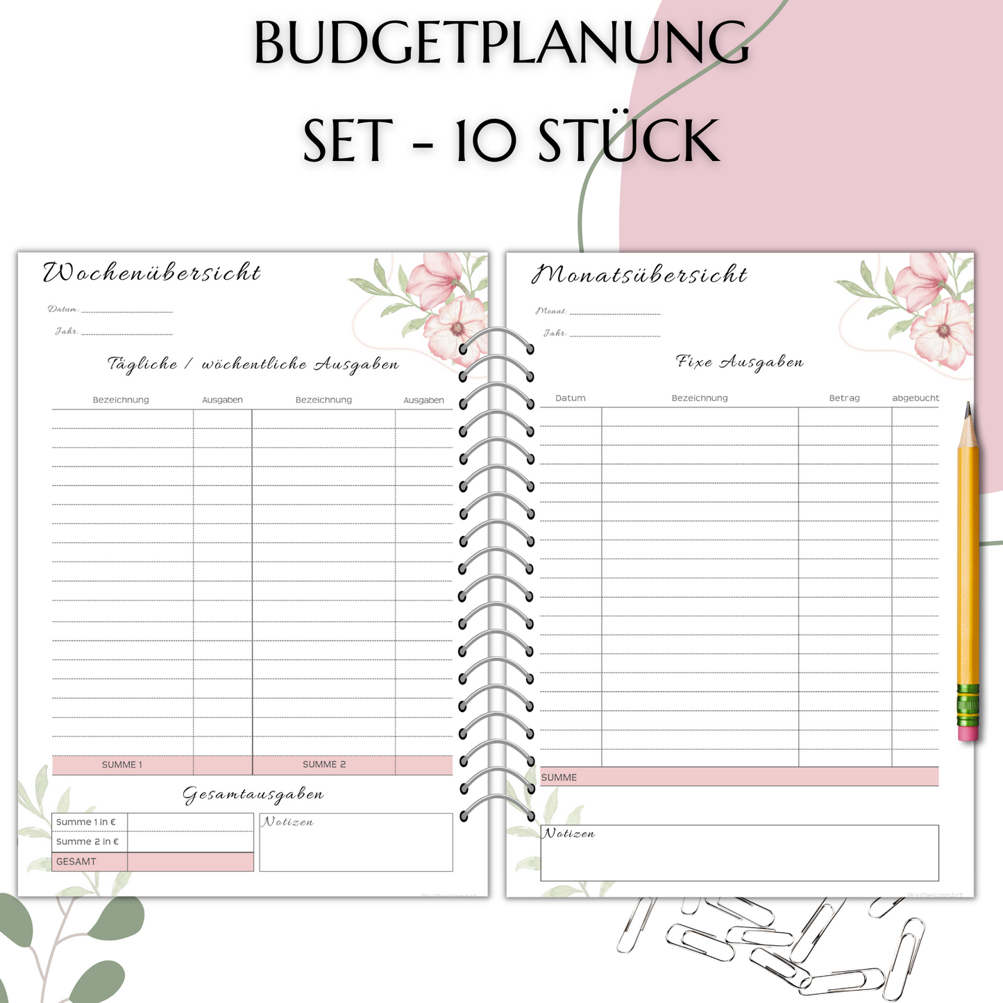 Budget Planer Deutsch A6, rosa, 10 Versionen