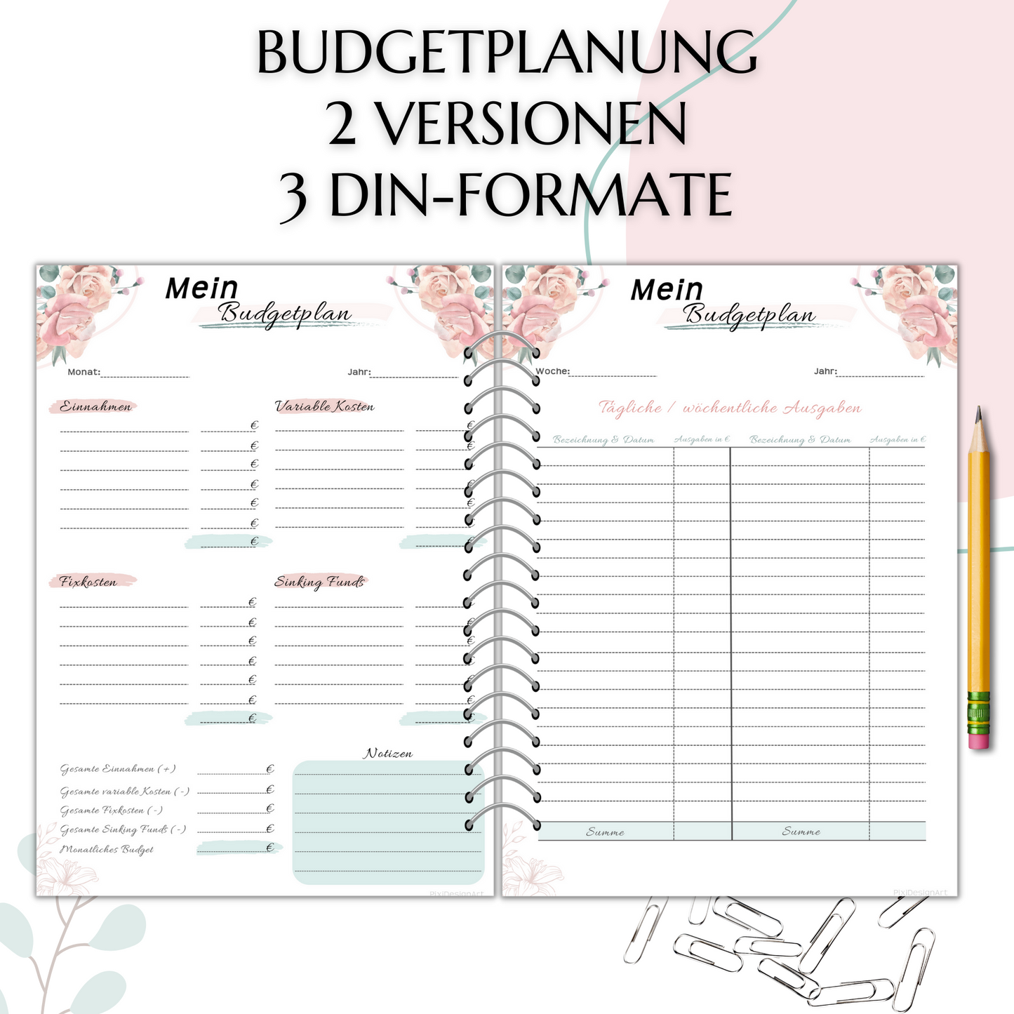 Budget Planer & Deckblätter rosa