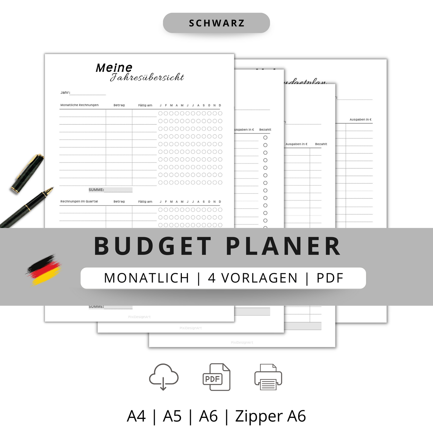 Budget Planer 4 Varianten, grau minimal