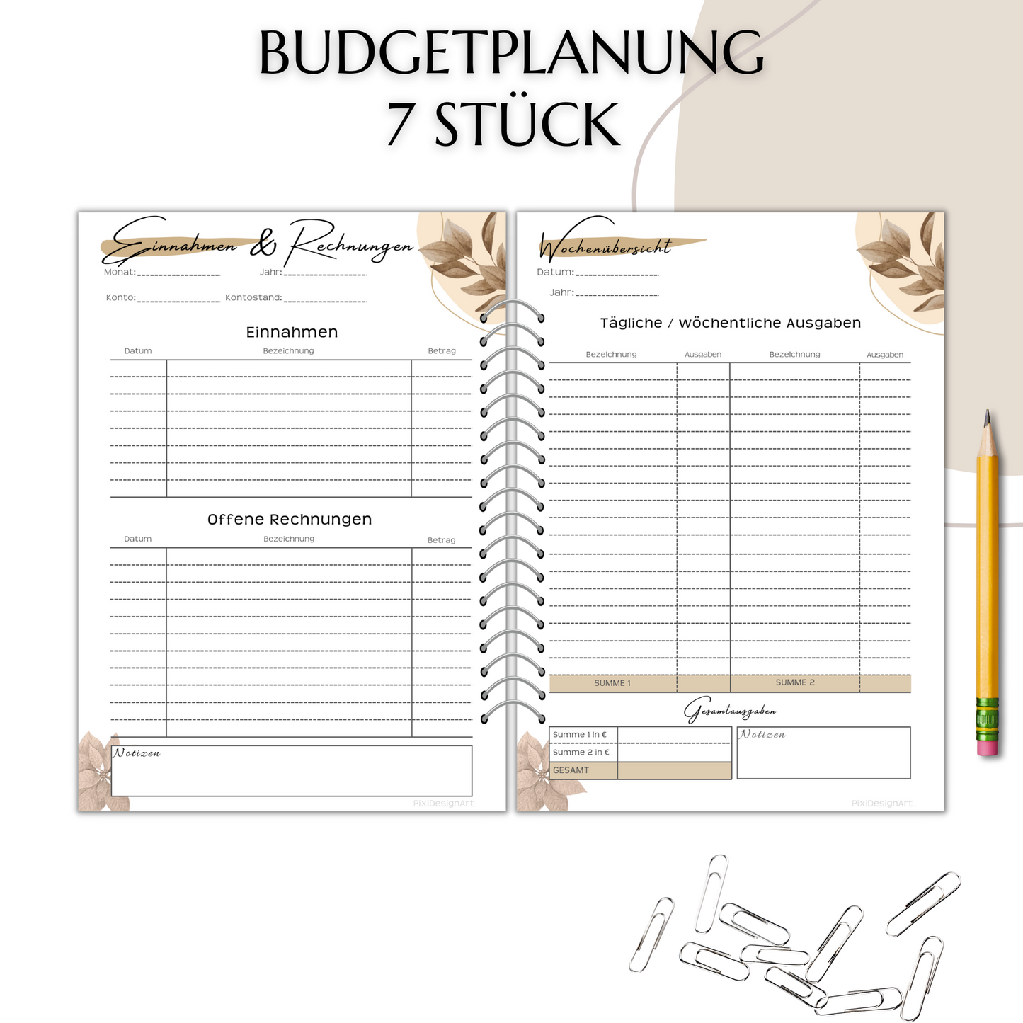 Budget Planer Set, 7 Versionen, braun