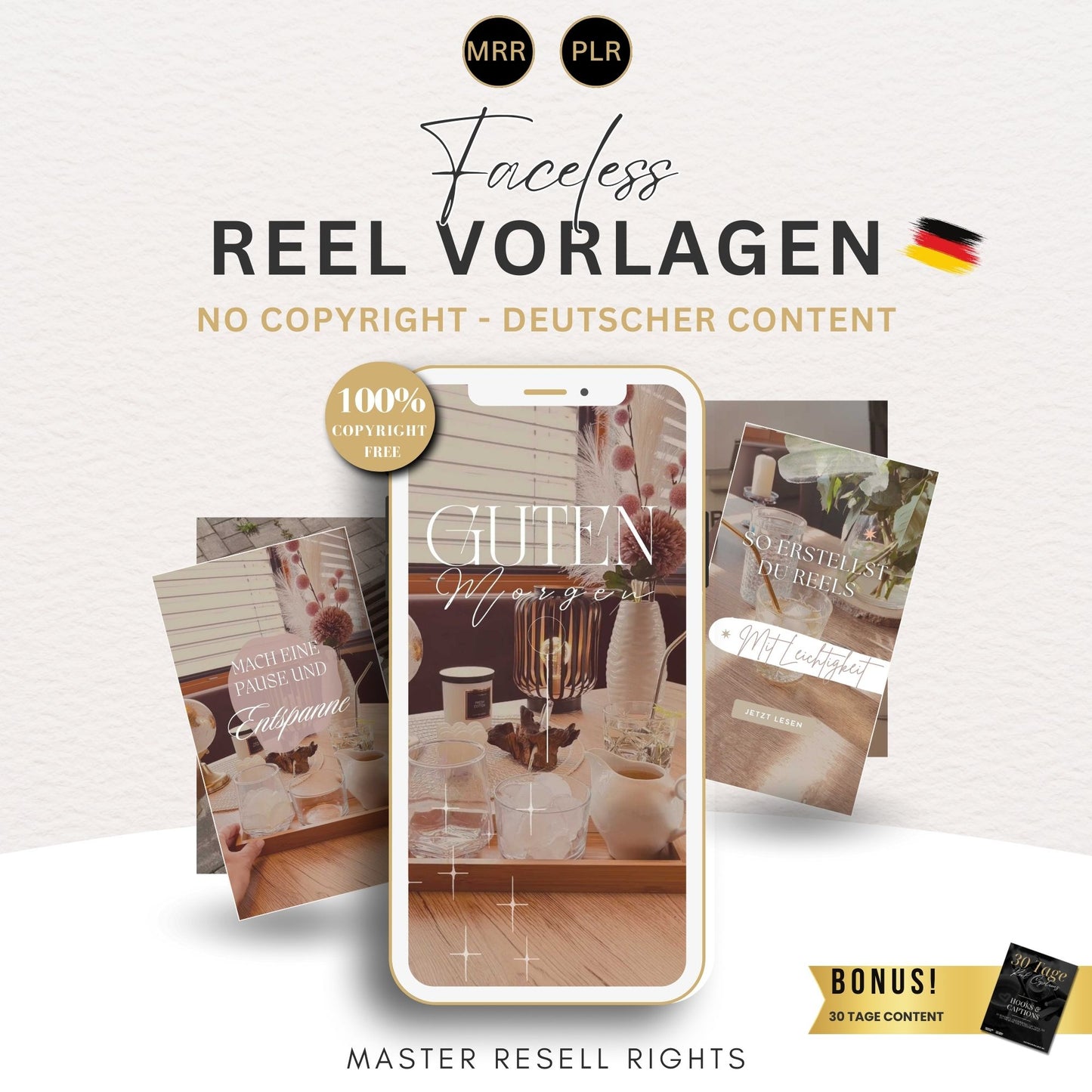 Faceless Video Reels Deutsch, Instagram Templates, DFY Content, Digitales Marketing mit Master Resell Rechte, MRR PLR, Canva, Wiederverkauf