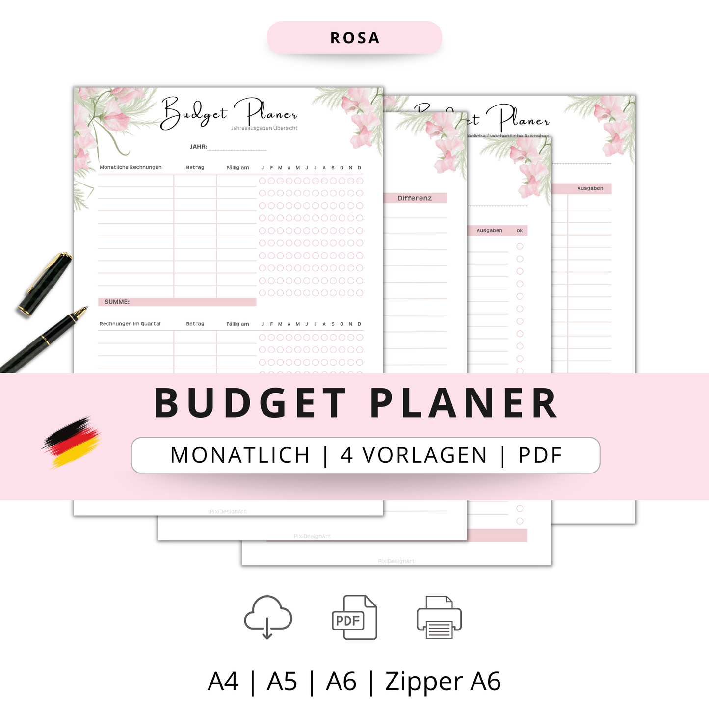 Budget Planer 4 Varianten, rosa II