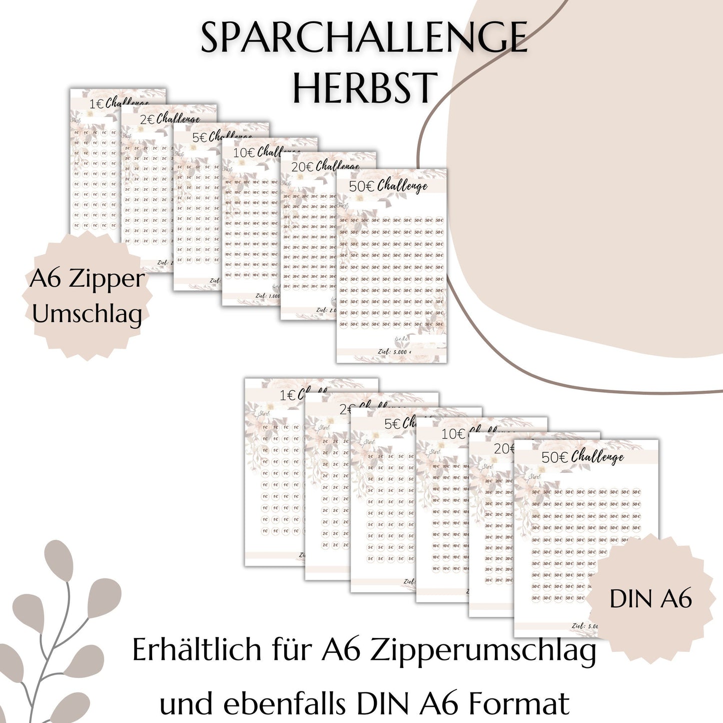 Sparchallenge 1-50 Euro, beige