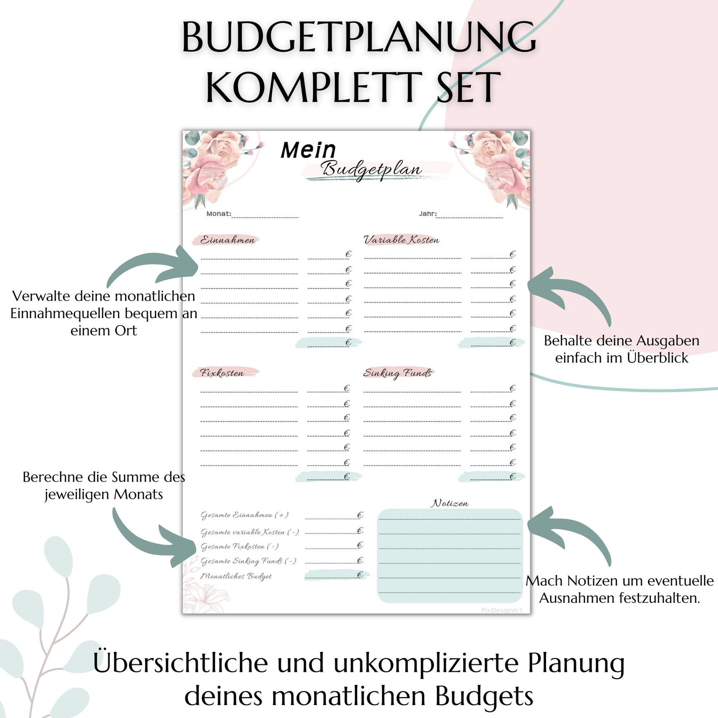 Budget Planer & Deckblätter rosa