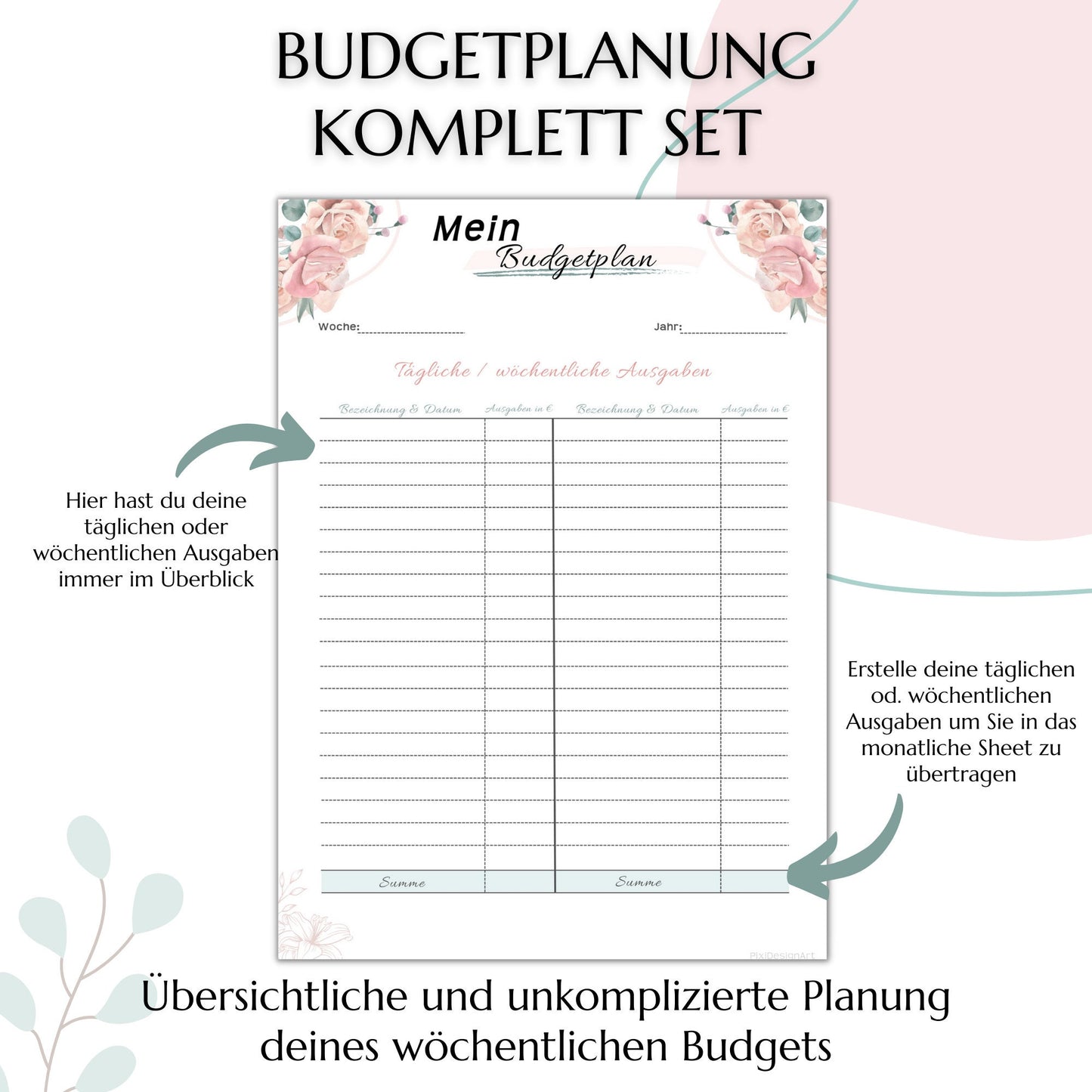 Budget Planer & Deckblätter rosa