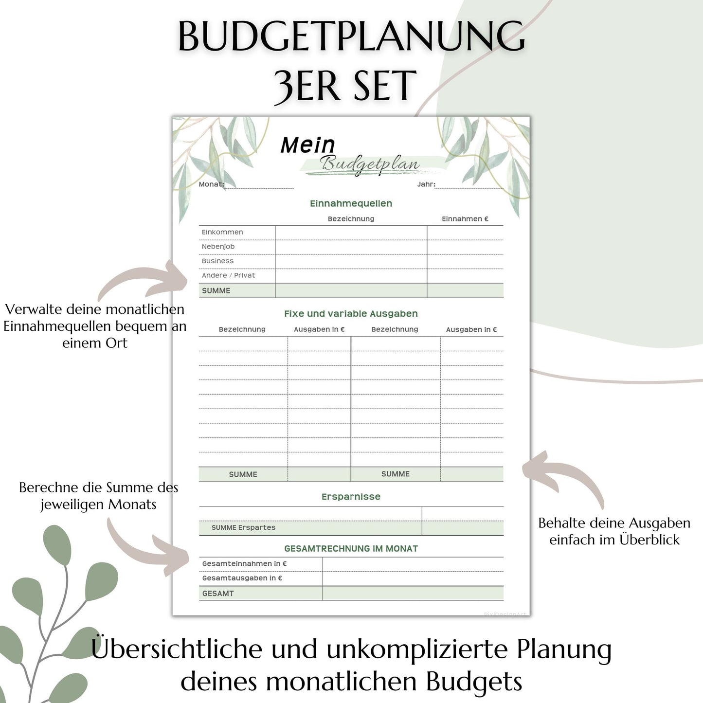 Budget Planer, grün , A4, A5 & A6, inkl. Jahresansicht