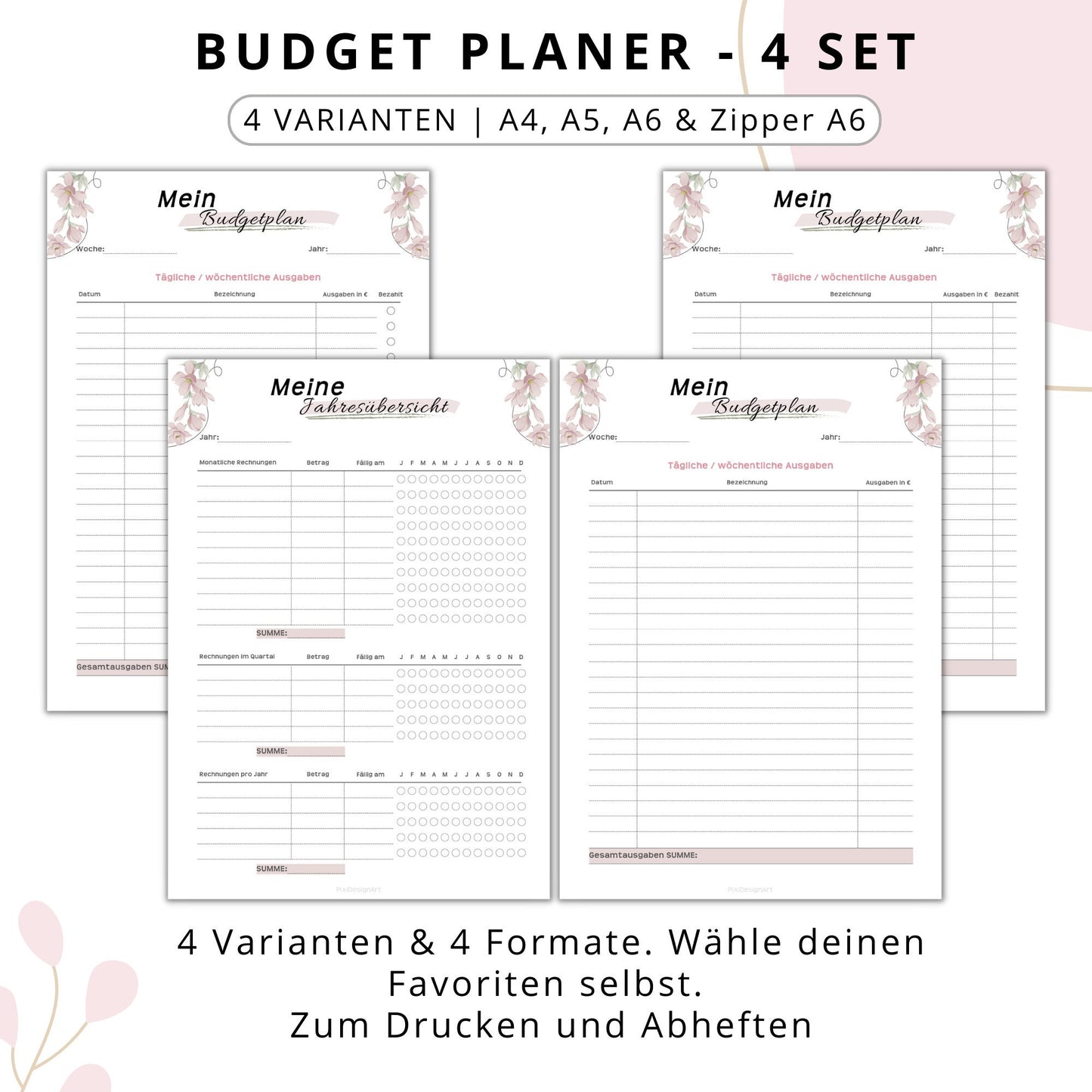 Budget Planer 4 Varianten, rosa