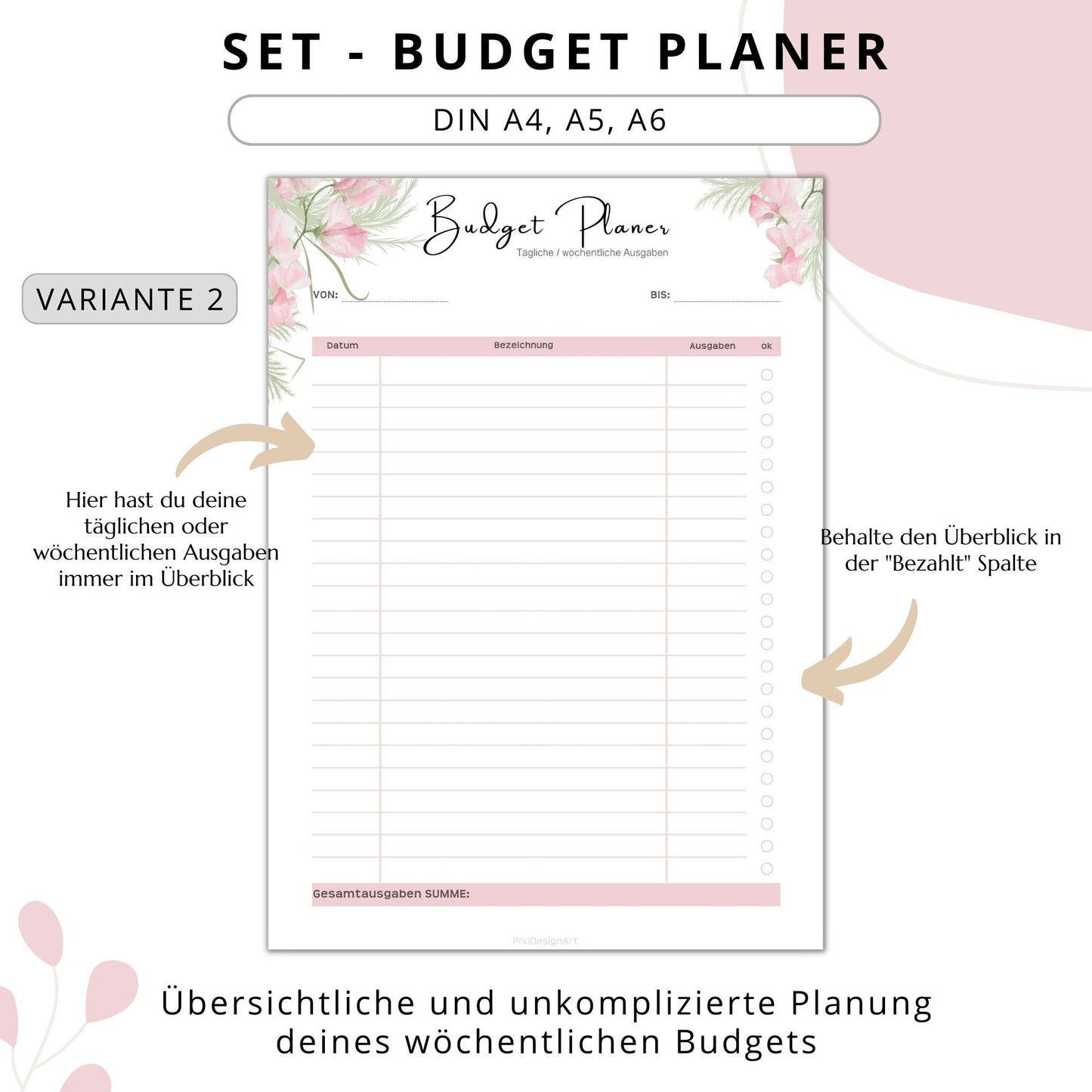 Budget Planer 4 Varianten, rosa II