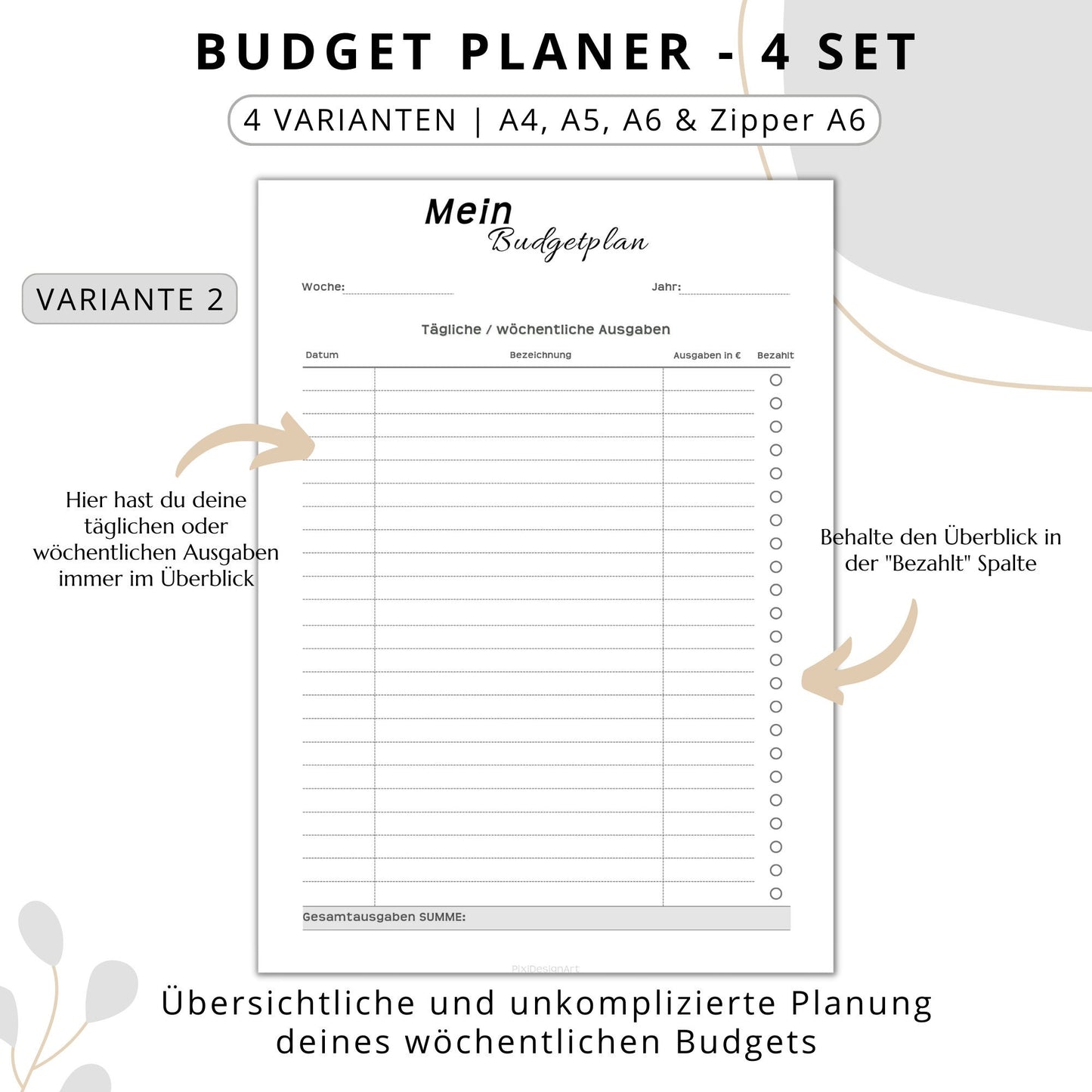 Budget Planer 4 Varianten, grau minimal