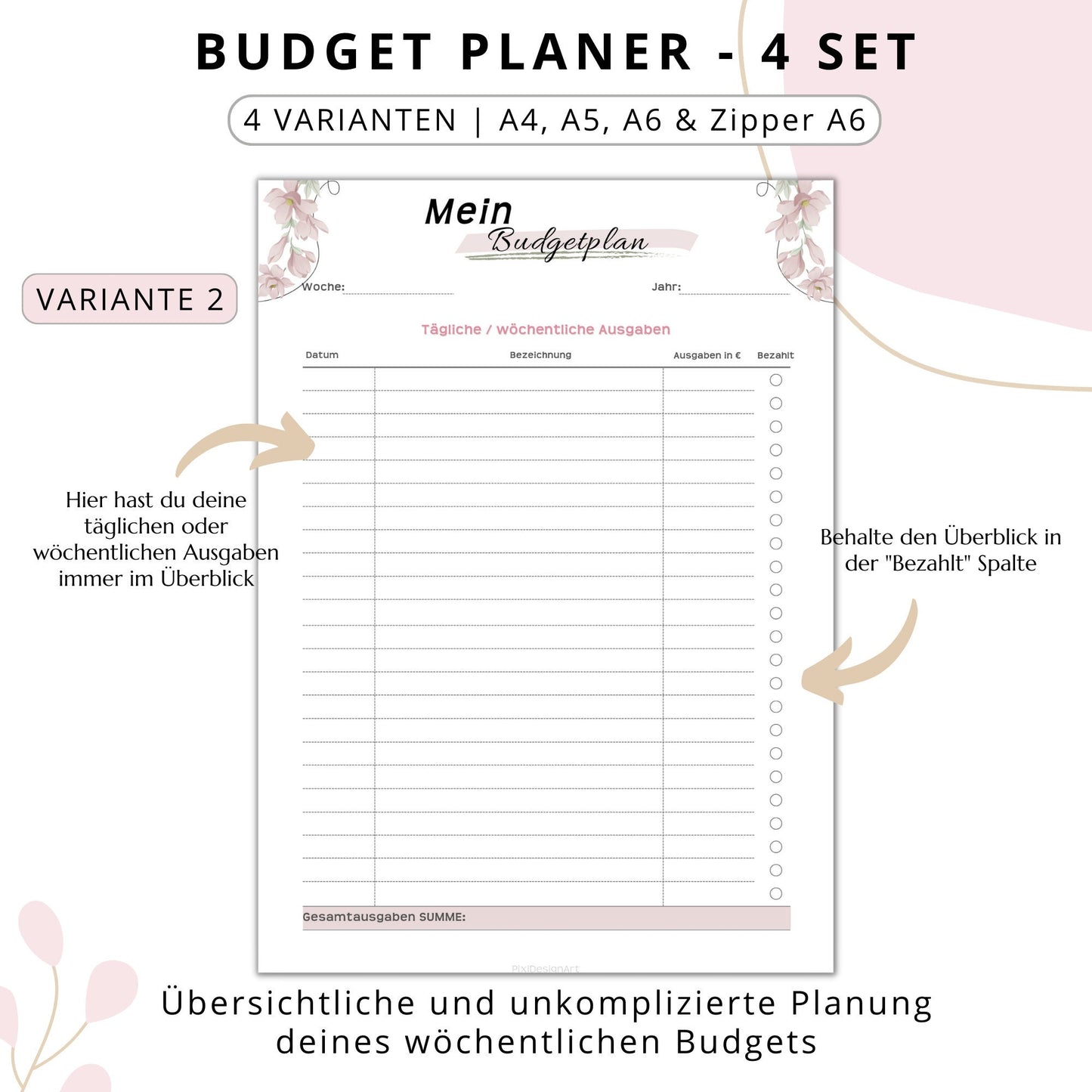 Budget Planer 4 Varianten, rosa