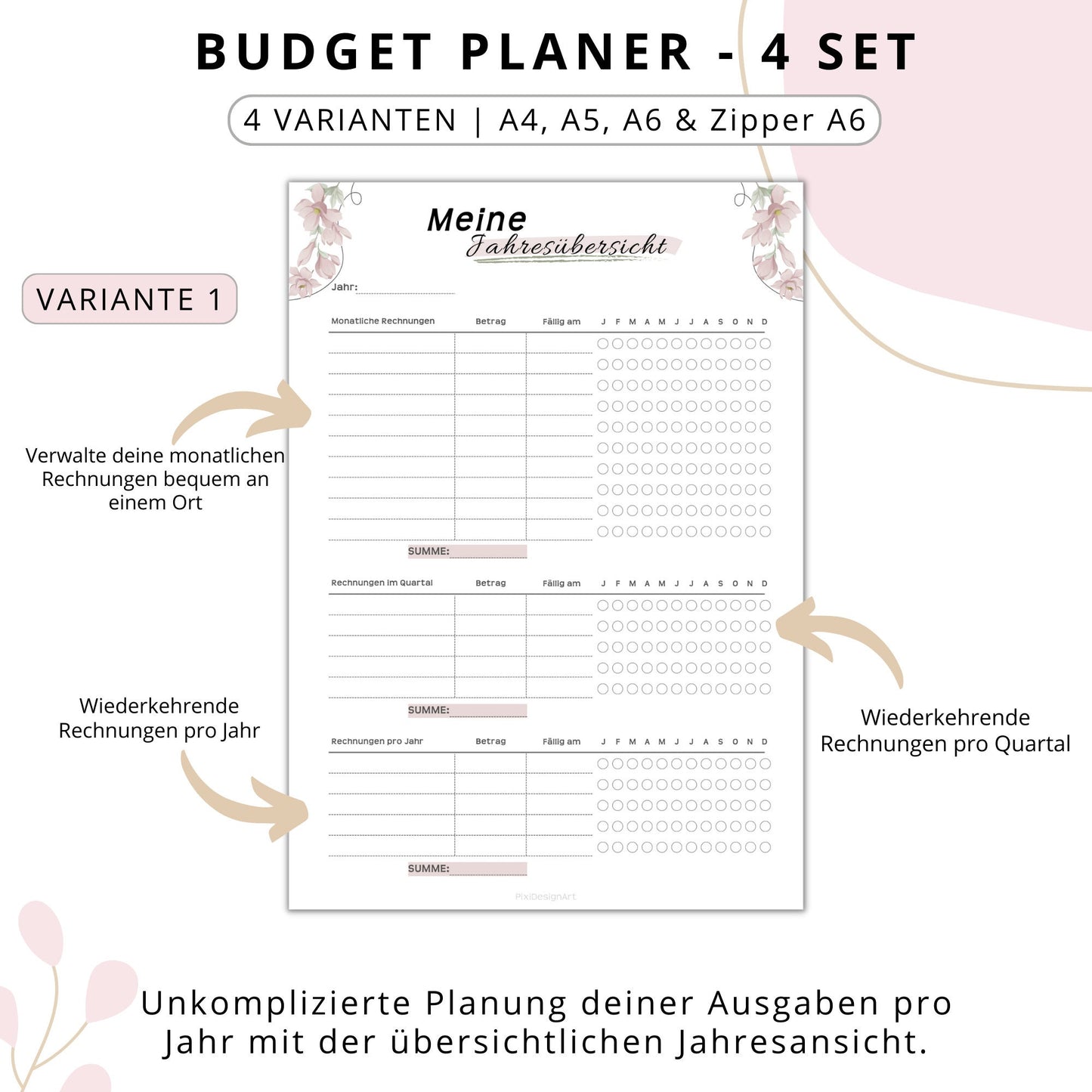 Budget Planer 4 Varianten, rosa