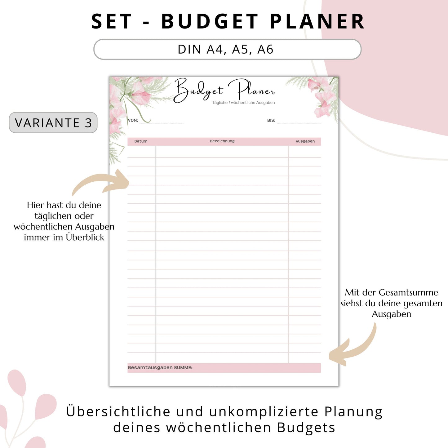 Budget Planer 4 Varianten, rosa II