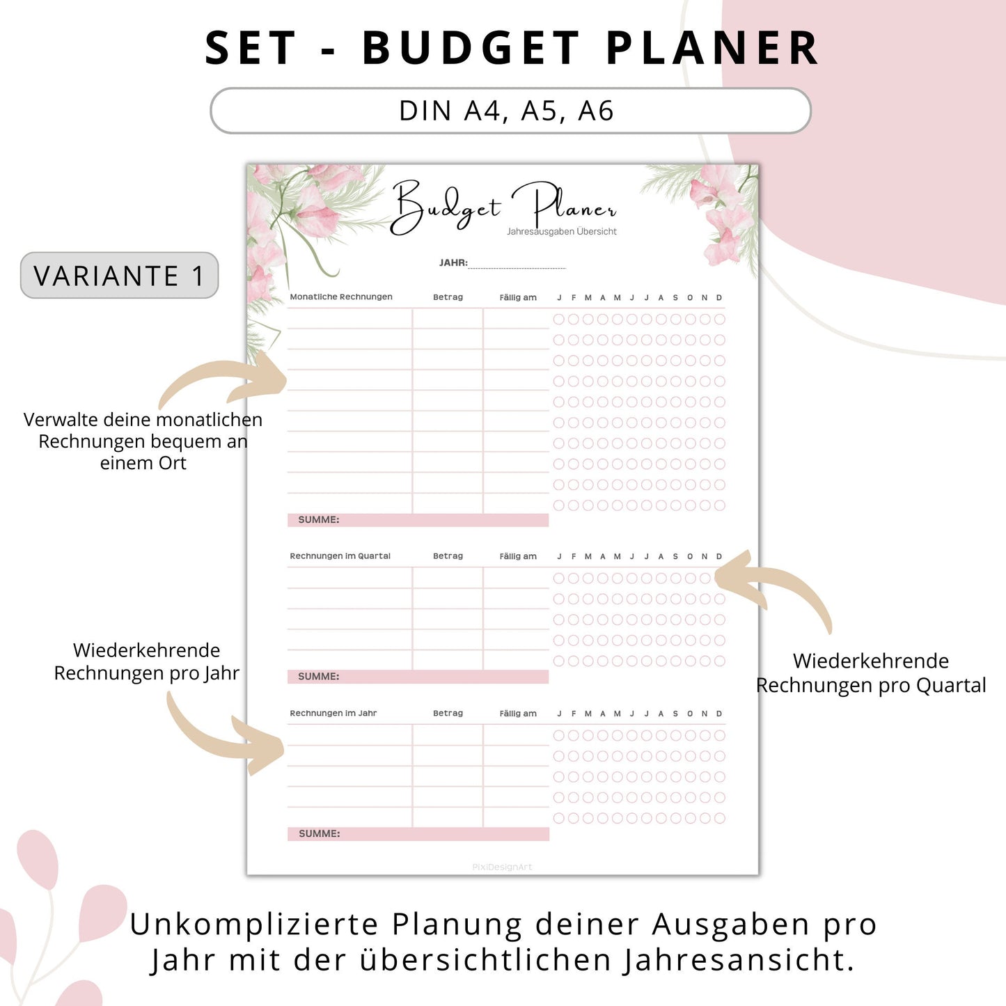 Budget Planer 4 Varianten, rosa II