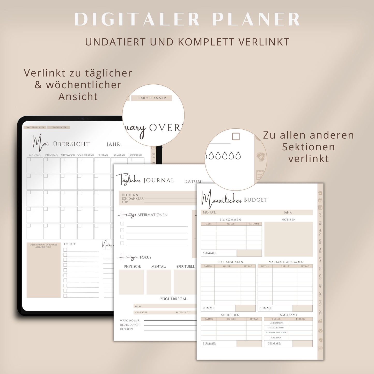 Digitaler Budgetplaner, beige