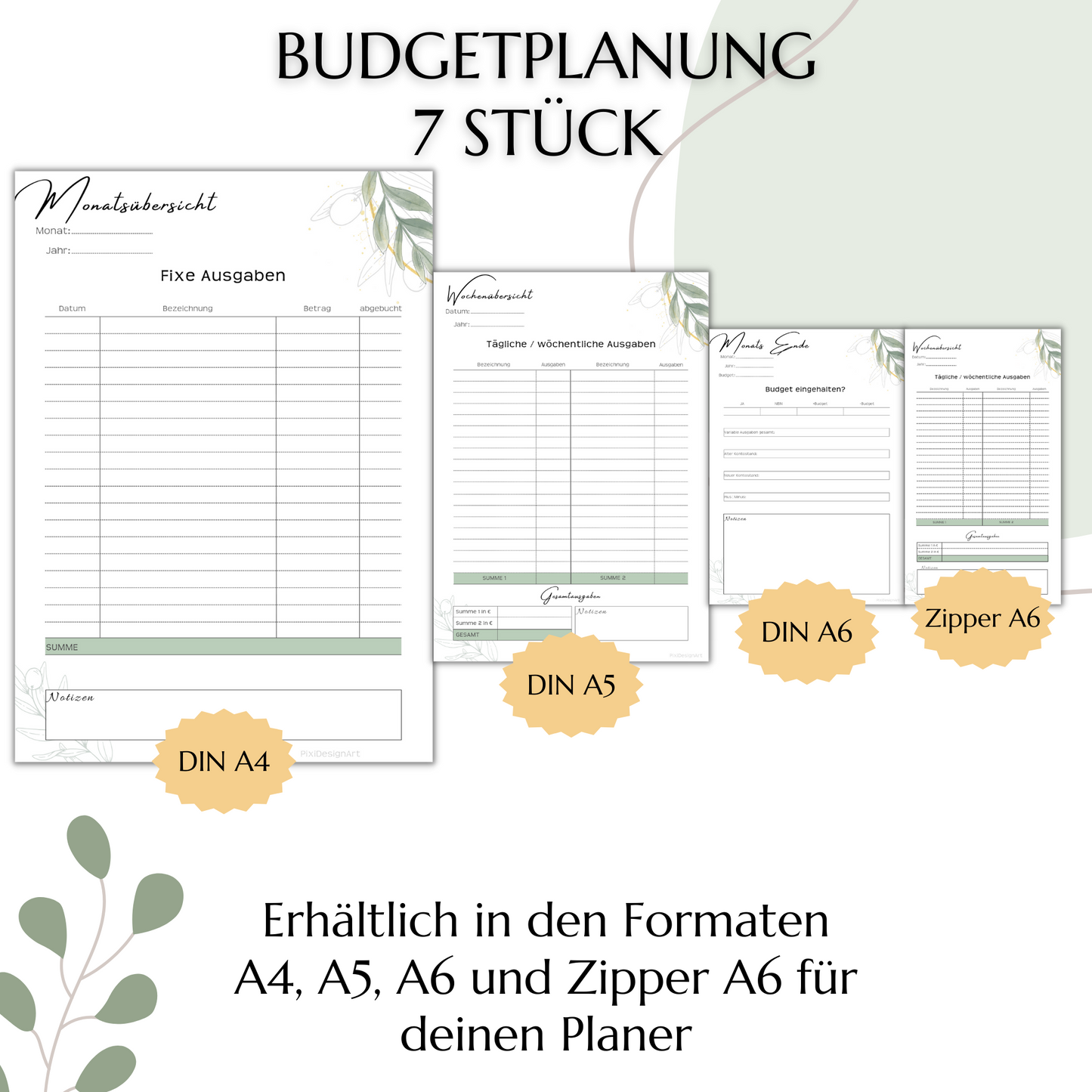 Budget Planer Set,  7 Versionen, grün