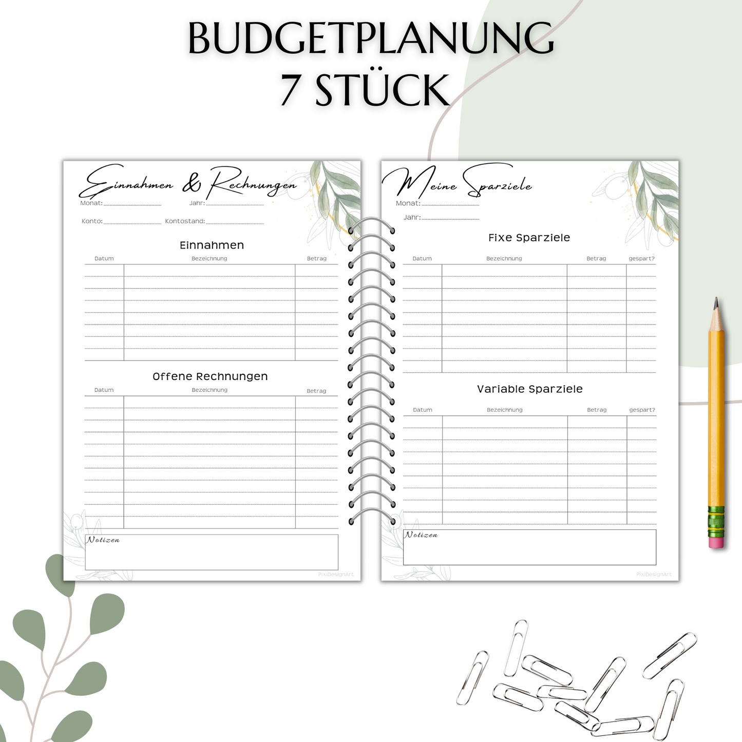 Budget Planer Set,  7 Versionen, grün