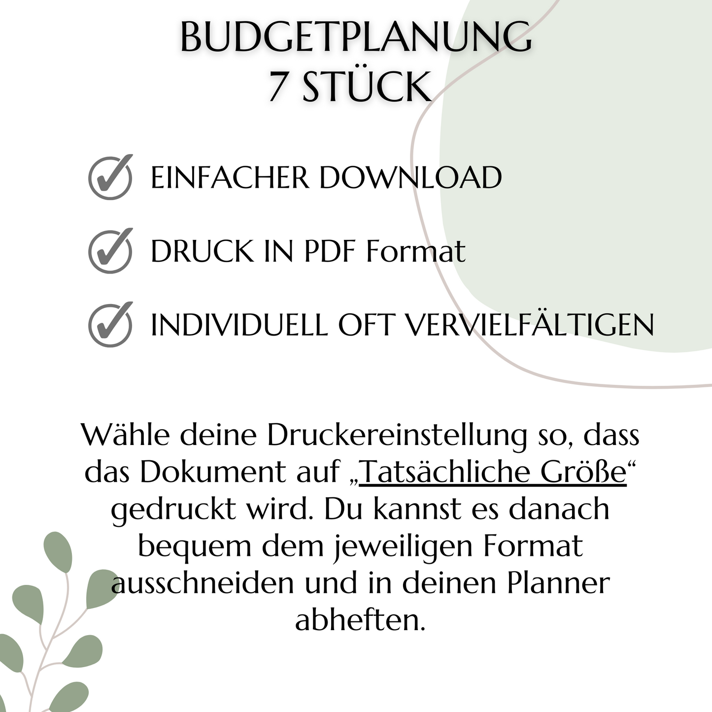 Budget Planer Set,  7 Versionen, grün