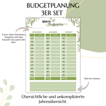 Budget Planer, grün II, A4, A5 & A6, inkl. Jahresansicht