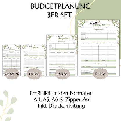 Budget Planer, grün II, A4, A5 & A6, inkl. Jahresansicht