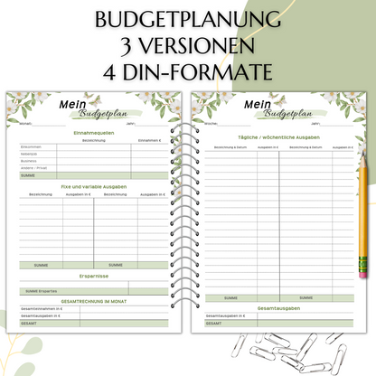 Budget Planer, grün II, A4, A5 & A6, inkl. Jahresansicht