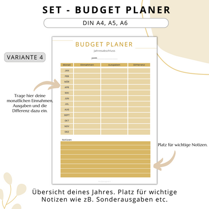 Budget Planer Einsteiger, 4 Varianten, gelb