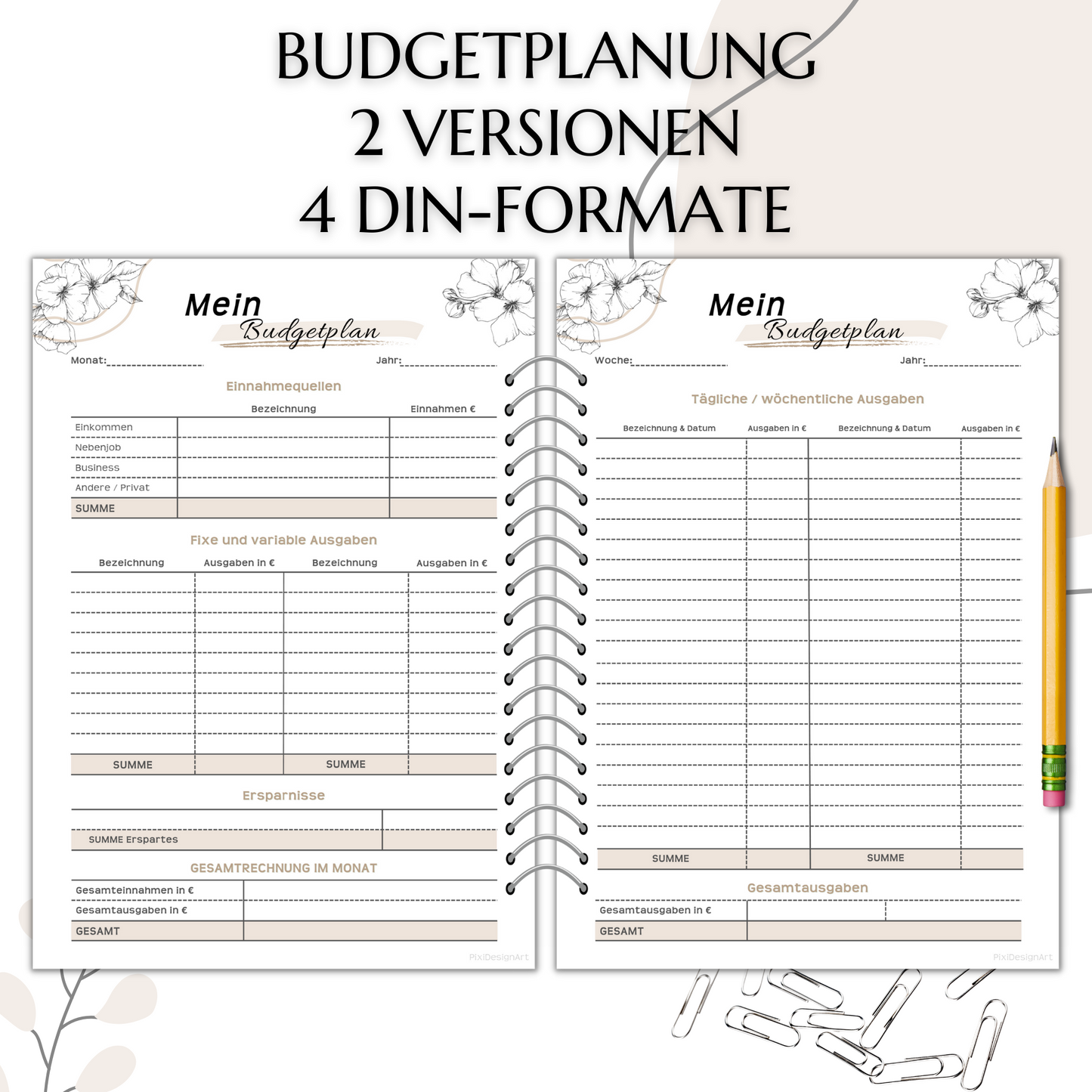 Budget Planer, mediterran, A4, A5 & A6