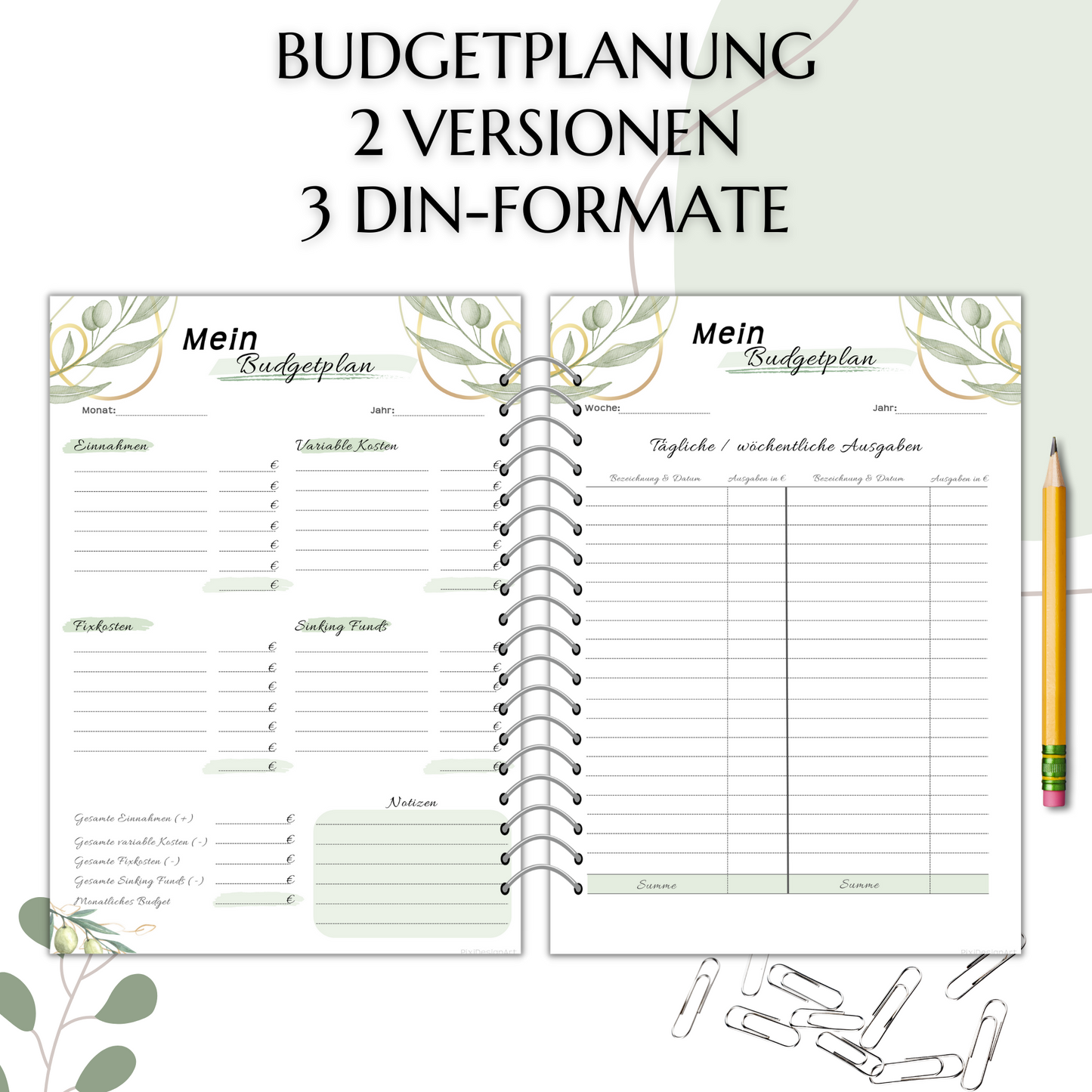 Budget Planer & Deckblätter, grün