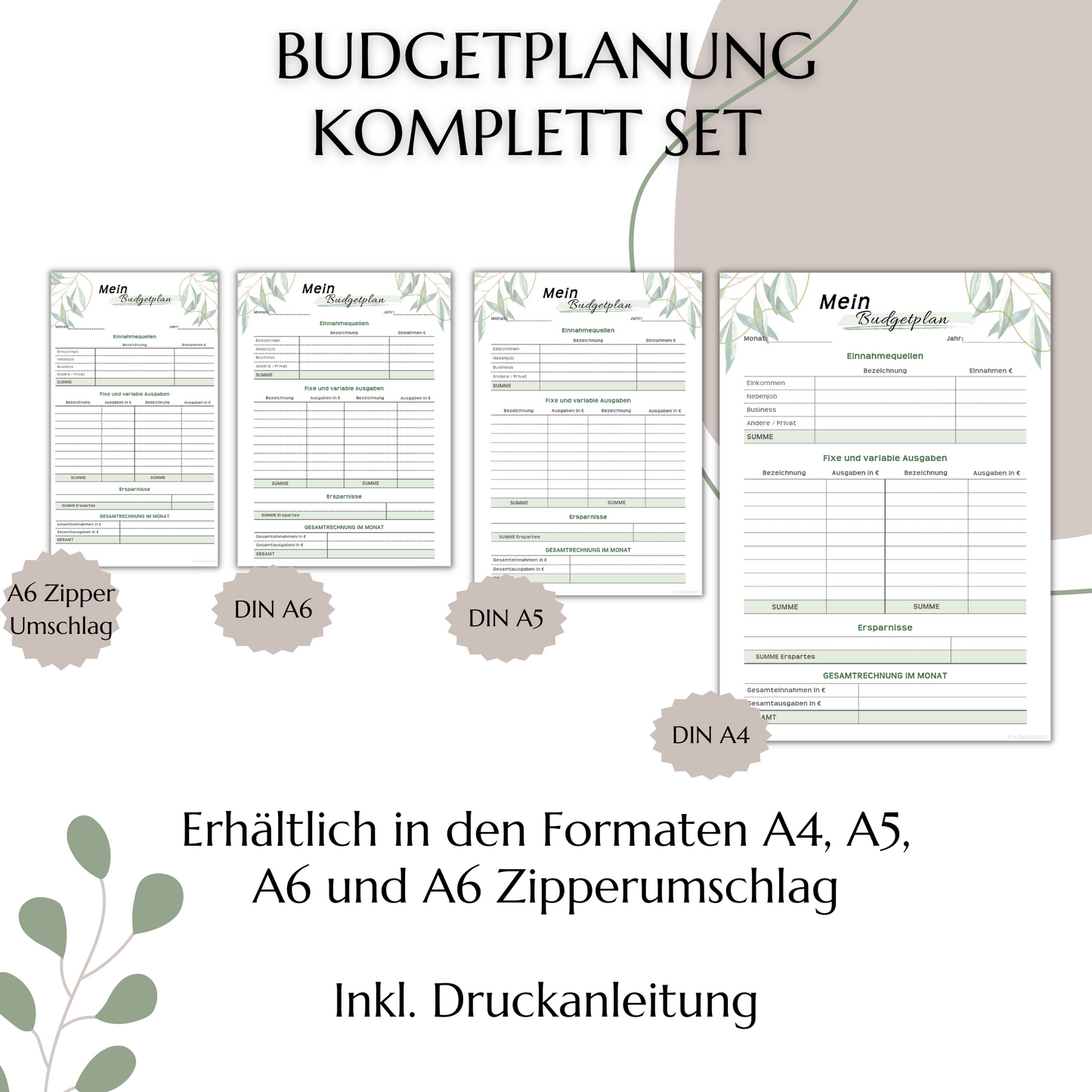 Budget Planer, grün, A4, A5 & A6