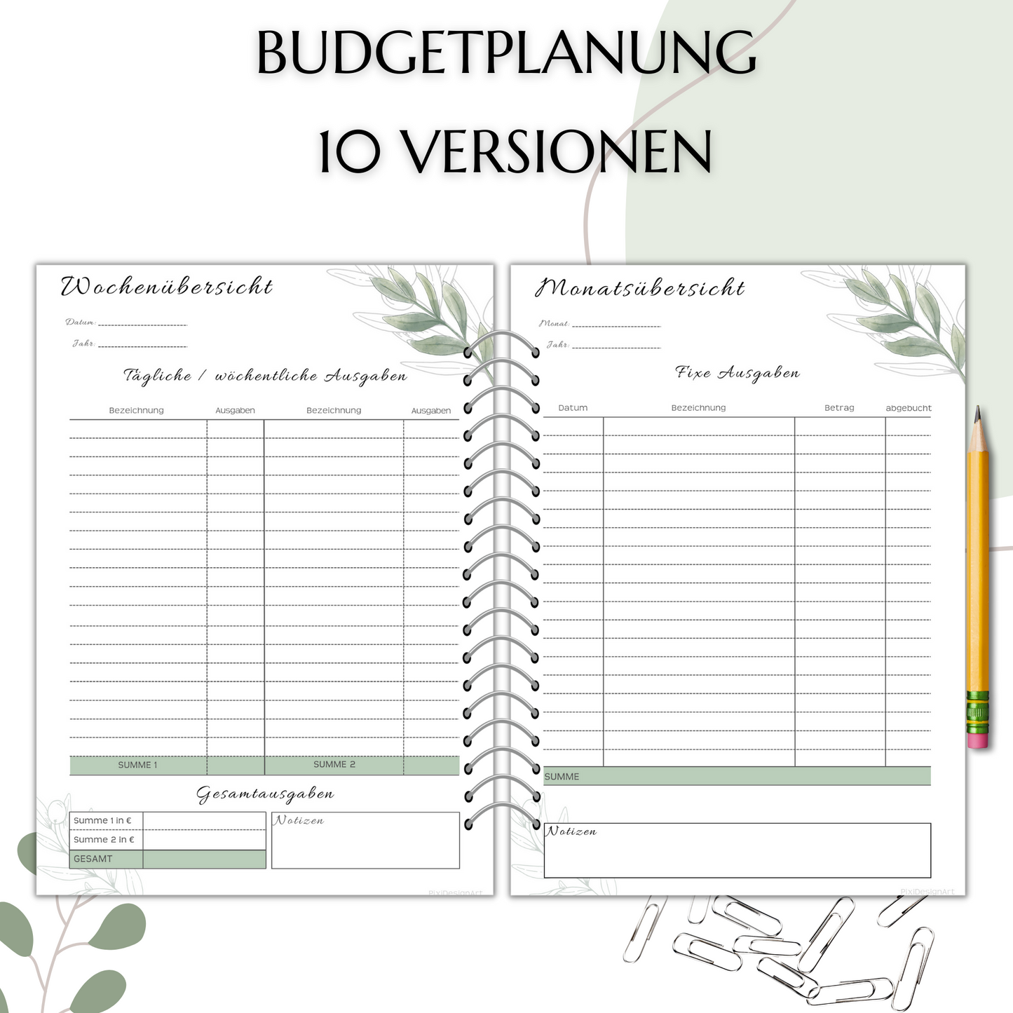 Budget Planer Deutsch A6, grün, 10 Versionen