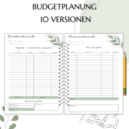 Budget Planer Deutsch A6, grün, 10 Versionen