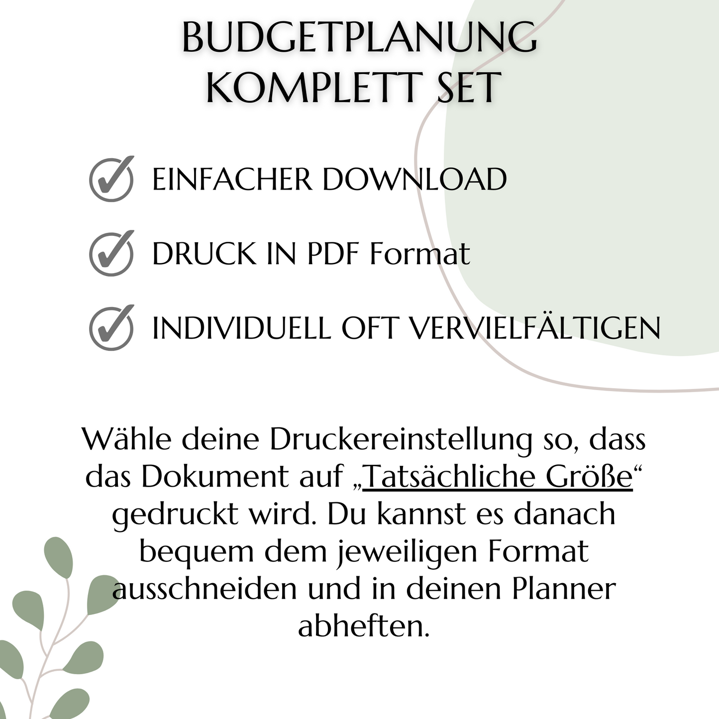 Budget Planer Deutsch A4, A5, A6, grün, 10 Versionen