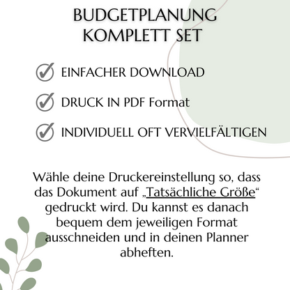 Budget Planer Deutsch A4, A5, A6, grün, 10 Versionen