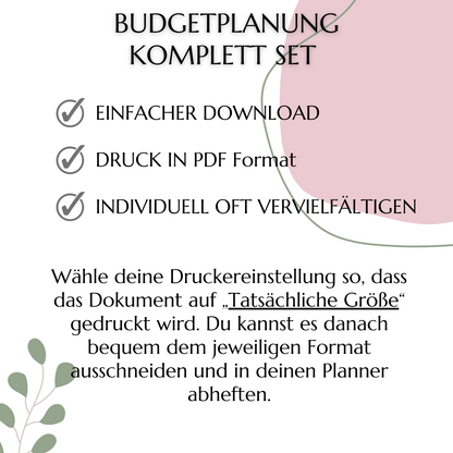 Budget Planer Deutsch A4, A5, A6, rosa, 10 Versionen