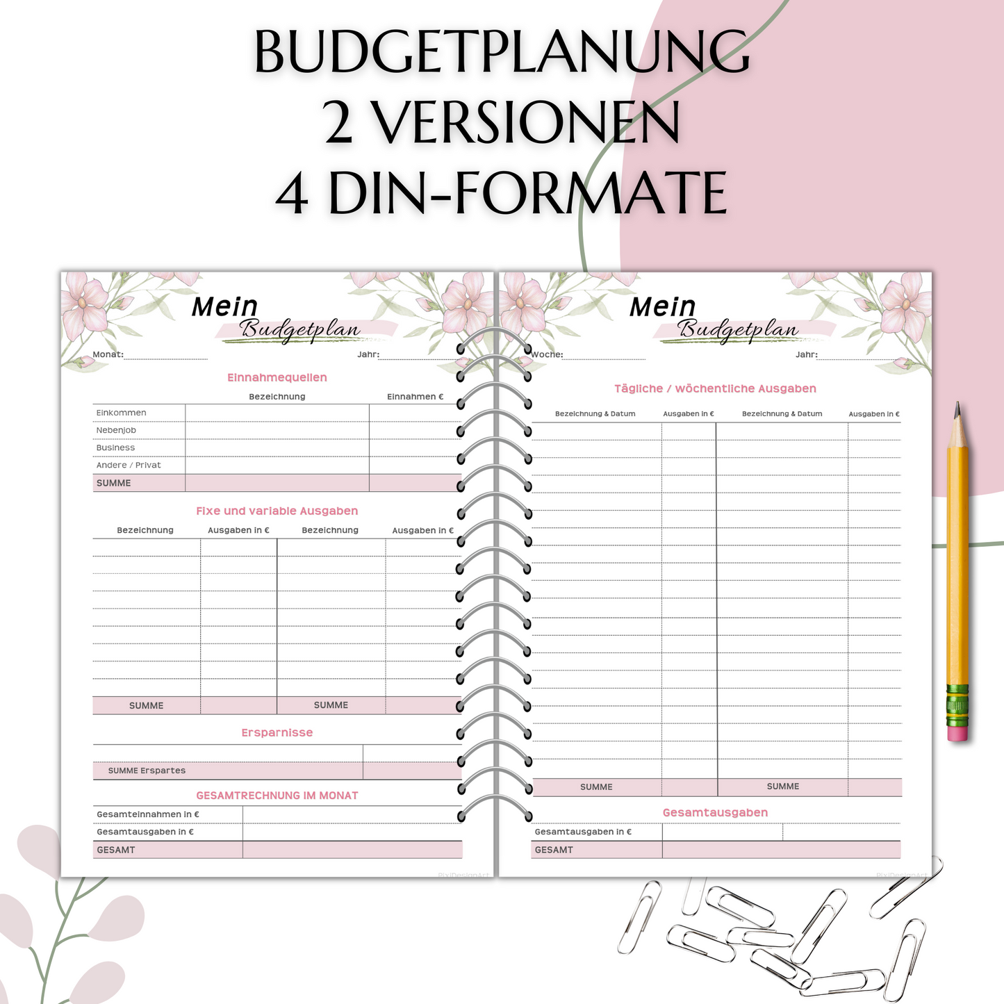 Budget Planer, rosa, A4, A5 & A6