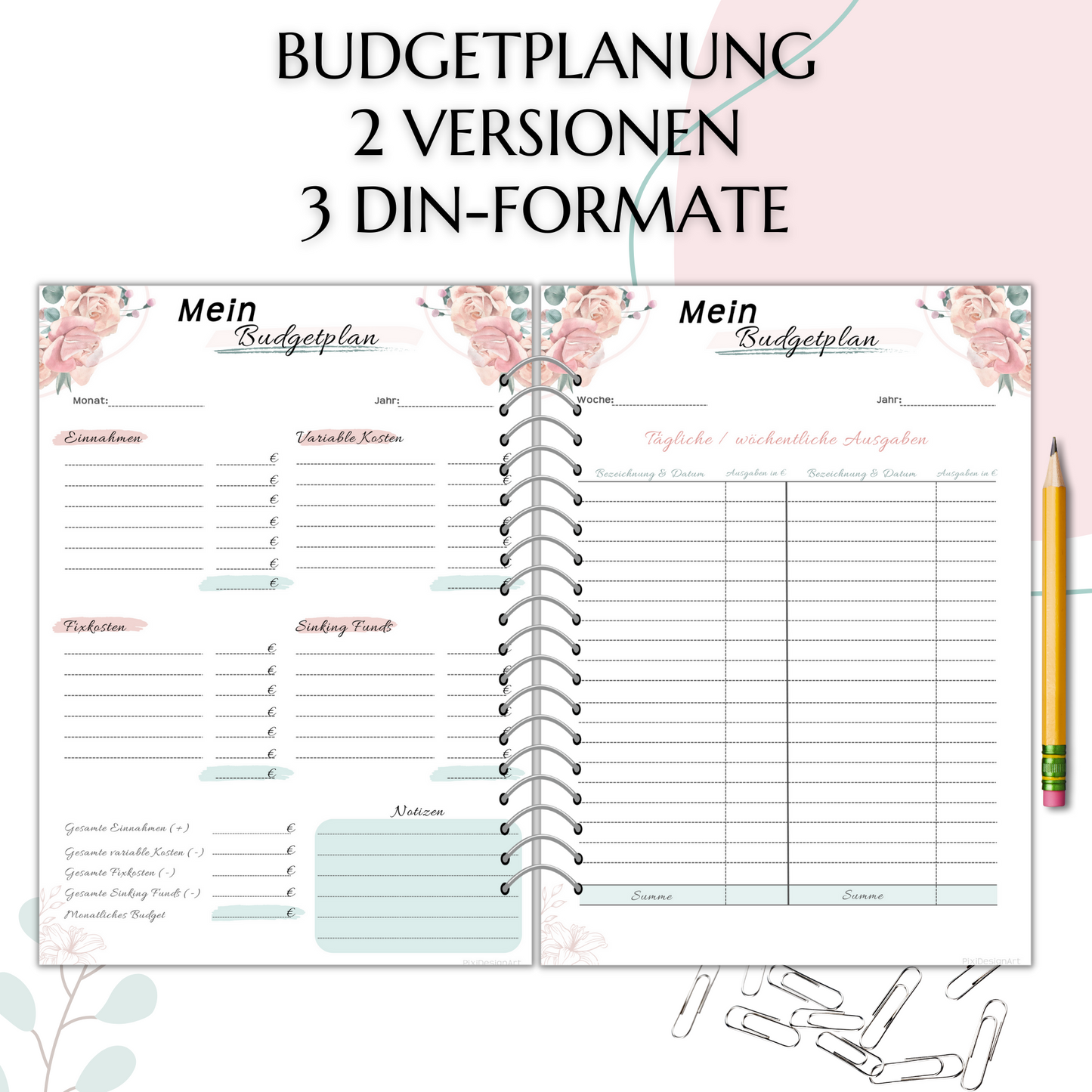 Budget Planer &  Deckblätter rosa