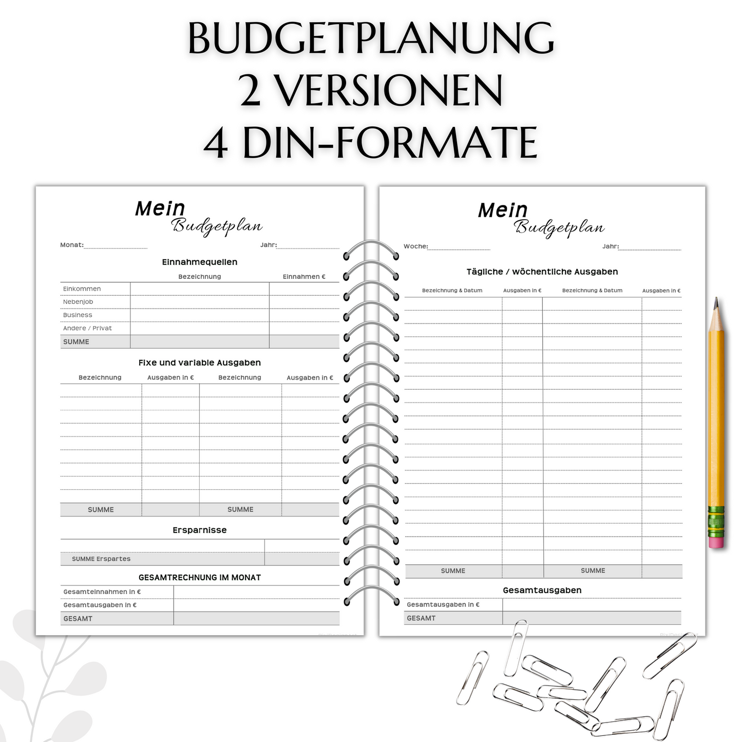 Budget Planer, grau, A4, A5 & A6