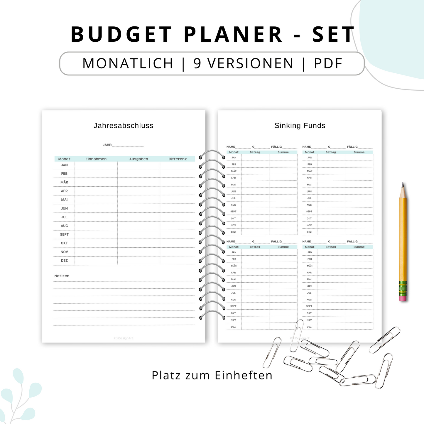 Budget Planer- SET 9 Varianten, blau minimal