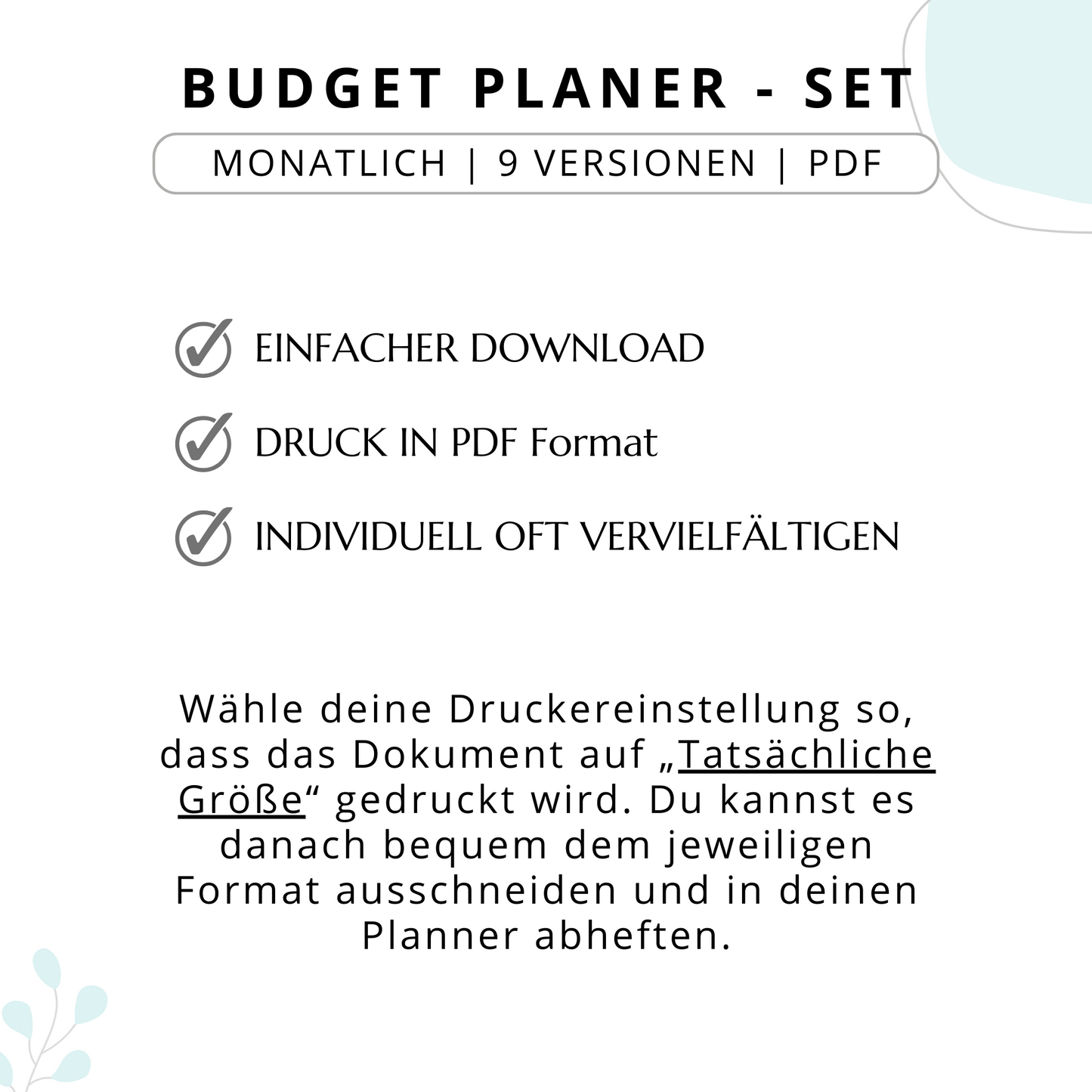 Budget Planer- SET 9 Varianten, blau minimal