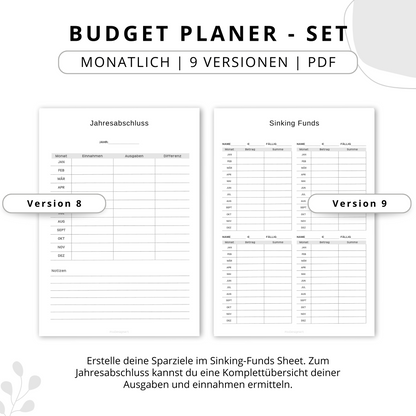 Budget Planer- SET 9 Varianten, grau minimal