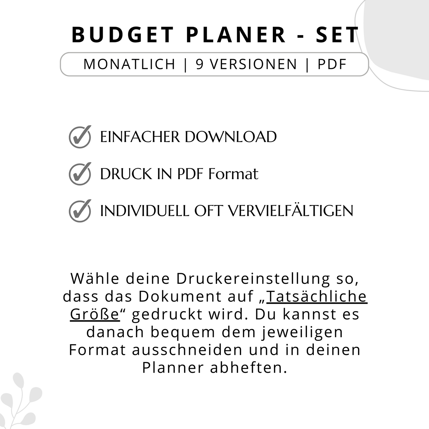 Budget Planer- SET 9 Varianten, grau minimal