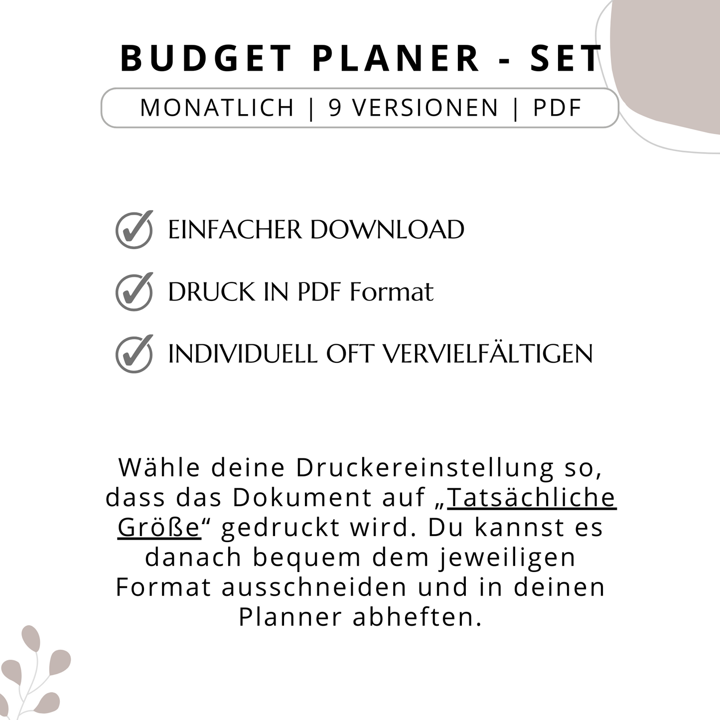 Budget Planer- SET 9 Varianten, beige