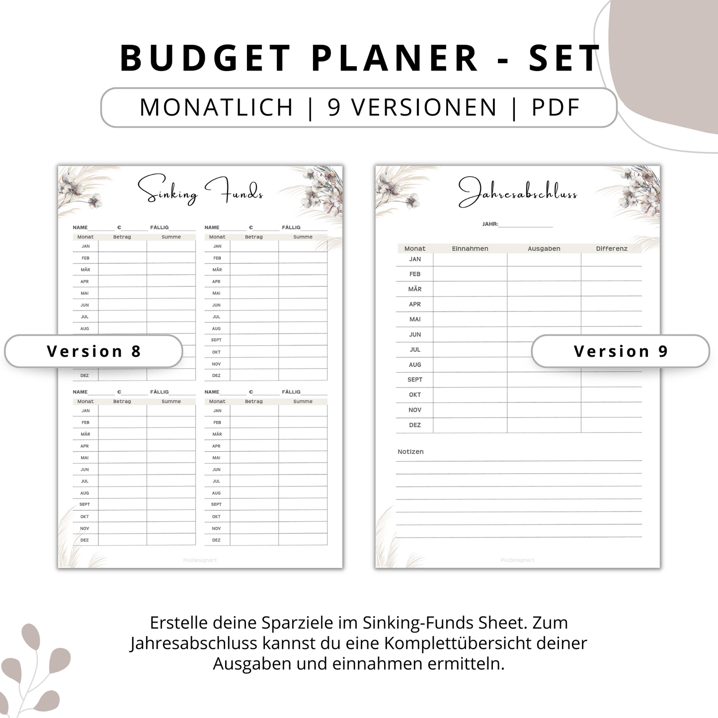 Budget Planer- SET 9 Varianten, beige