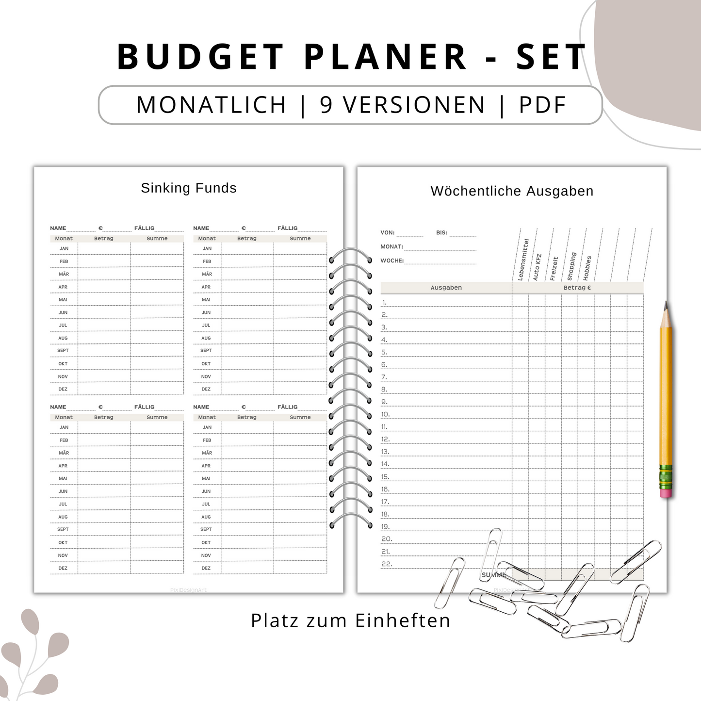 Budget Planer- SET 9 Varianten, beige minimal