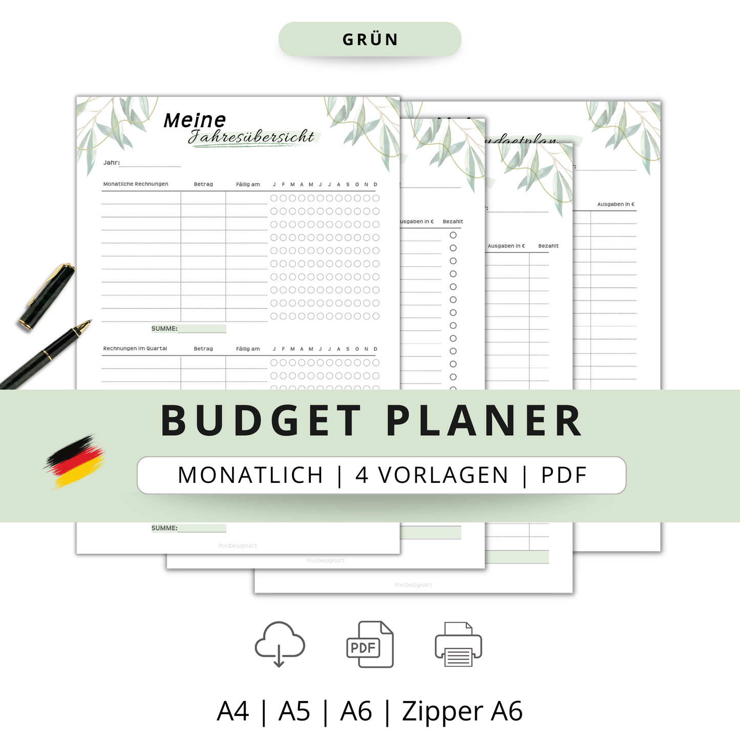 Budget Planer 4 Varianten, grün minimal