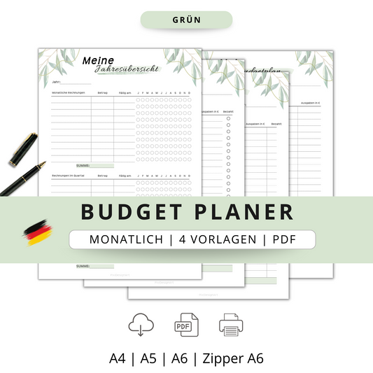 Budget Planer 4 Varianten, grün minimal