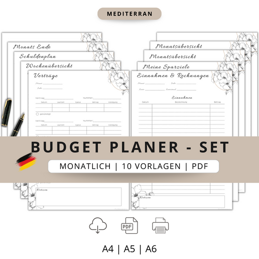 Budget Planer Deutsch A4, A5, A6, beige, 10 Versionen